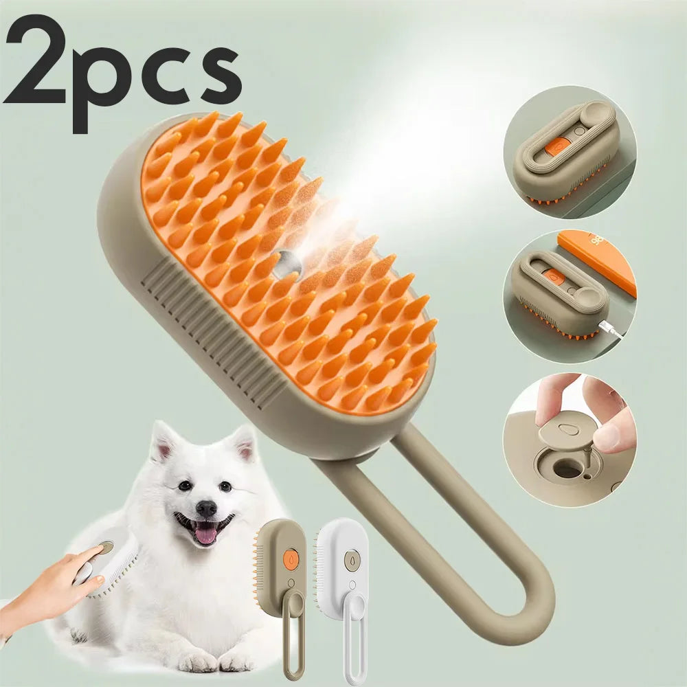 3-in-1 Steam Pet Brush for Dogs and Cats - Massaging Grooming Tool with Spray for Tangled and Loose Hair Removal