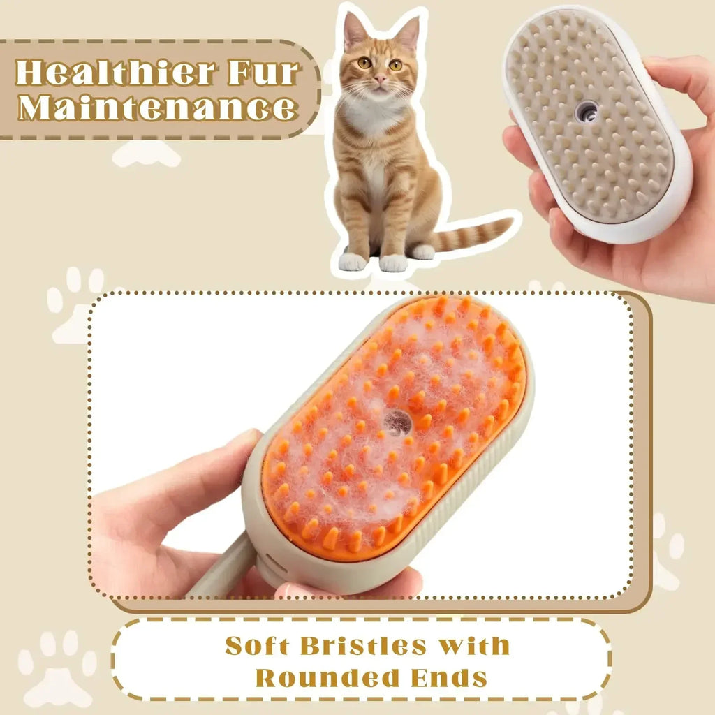 3-in-1 Steam Pet Brush for Dogs and Cats - Massaging Grooming Tool with Spray for Tangled and Loose Hair Removal