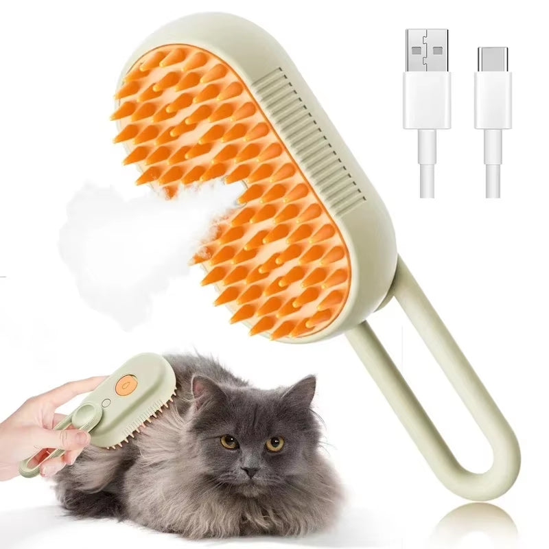 3-in-1 Steam Pet Brush for Dogs and Cats - Massaging Grooming Tool with Spray for Tangled and Loose Hair Removal