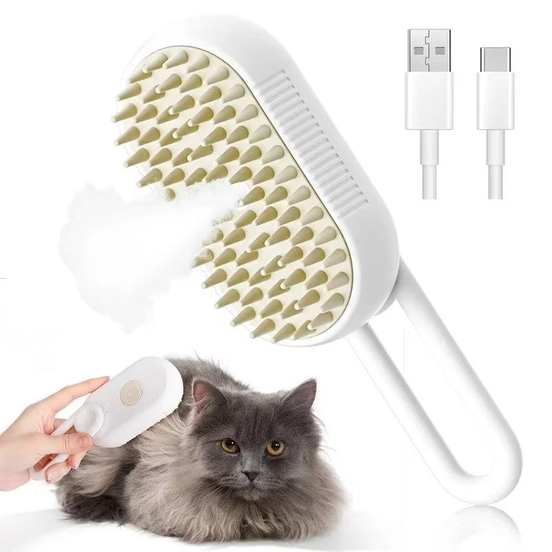 3-in-1 Steam Pet Brush for Dogs and Cats - Massaging Grooming Tool with Spray for Tangled and Loose Hair Removal